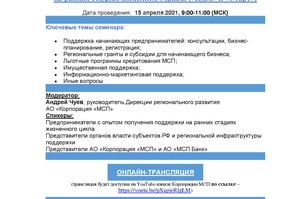 Предпринимательский час по мерам поддержки субъектов МСП на ранних стадиях жизненного цикла («Идея» и «Старт»)