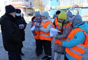 В Шарыпове активистки отряда ЮИД и сотрудники Госавтоинспекции  поздравили водителей с наступающим праздником Днем защитника Отечества